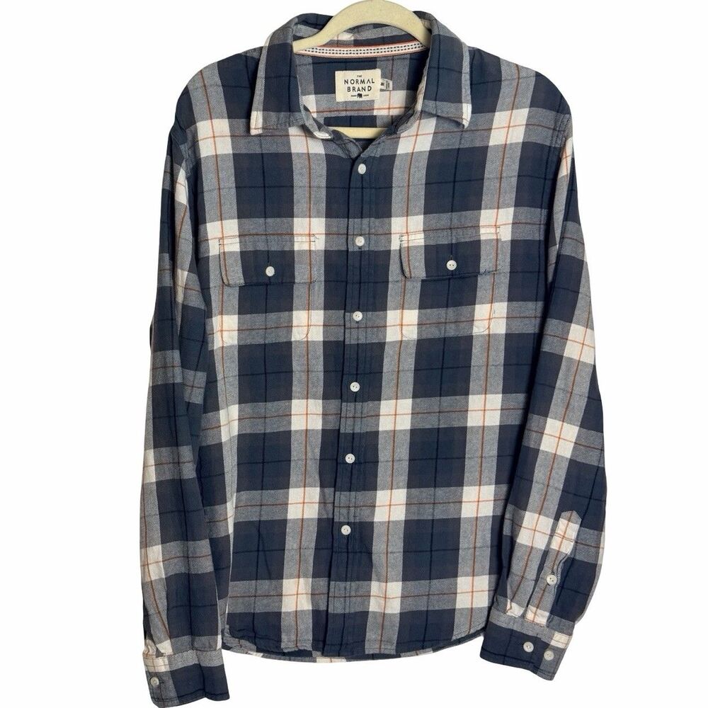 The Normal Brand Mens Medium Cotton Flannel Blue Green Plaid Long Sleeve Shirt